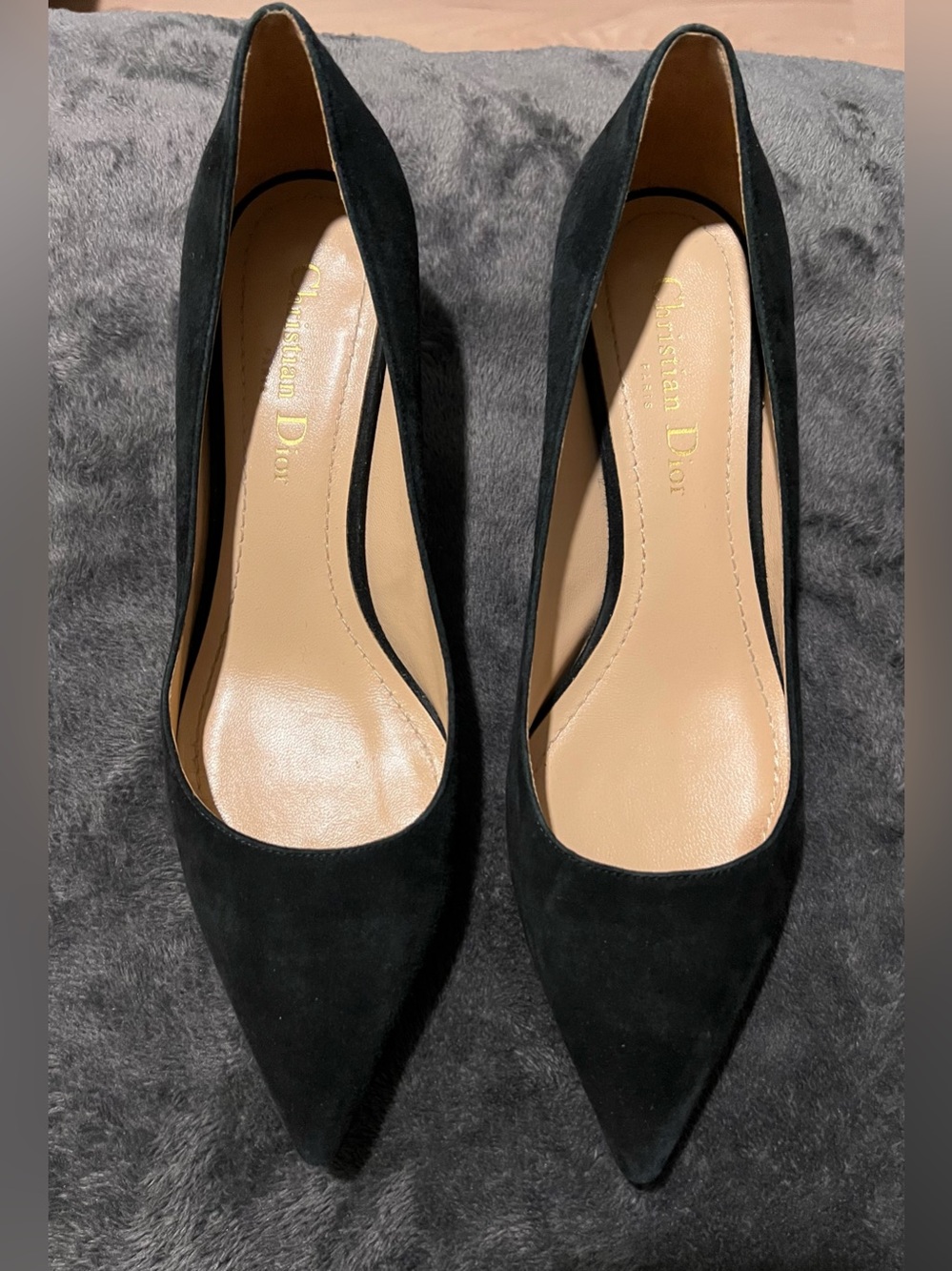 Dior Black Suede Pointed Toe Pumps with Nude Insole